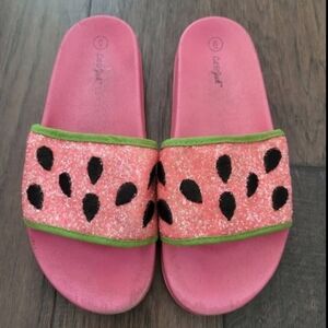 Cat & Jack Pink Glitter Watermelon Slide Sandals with Green Trim